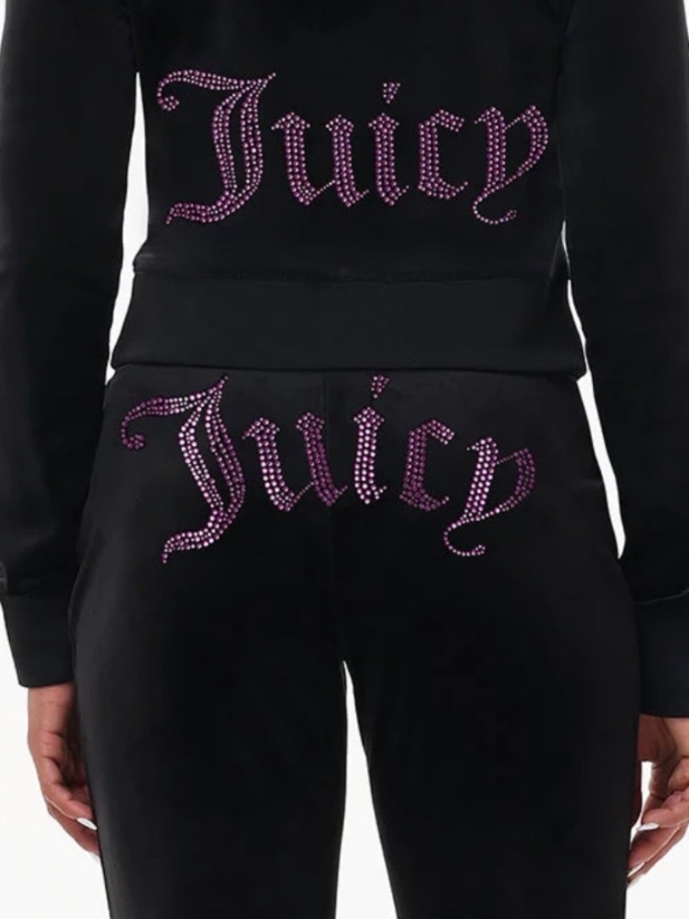 Juicy Couture Velour Black with Pink Rhinestone  Track Pants y2k bohemian lounge